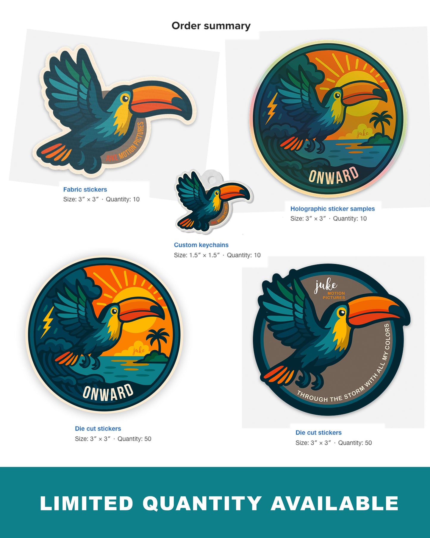 "The Cantu Toucan" - Die Cut Bird Fabric - Merch Series by Juke Motion Pictures - 3" Die Cut Fabric Sticker (Limited Edition)