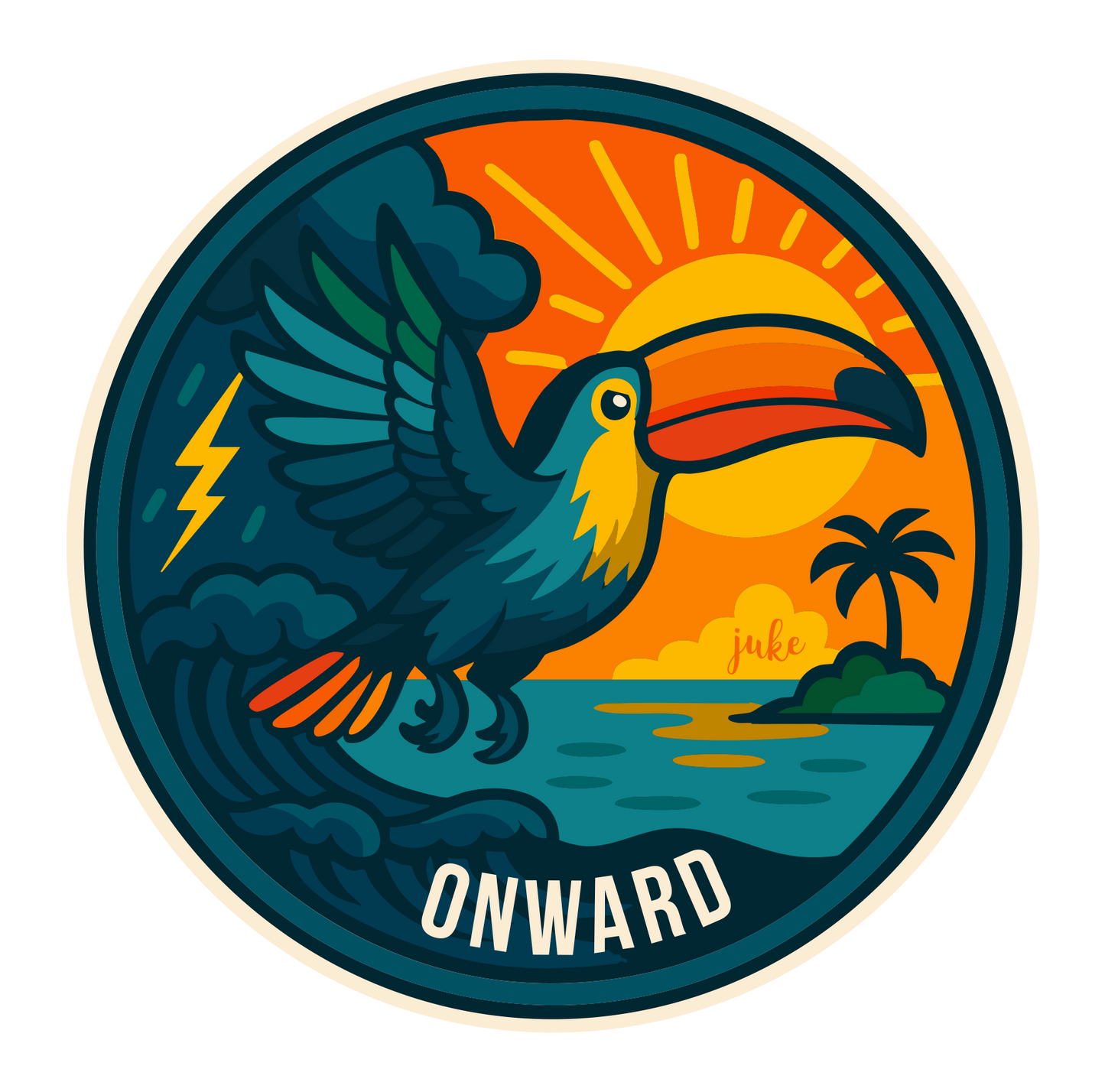 "The Cantu Toucan" - Onward  - Merch Series by Juke Motion Pictures - 3" x 3" Waterproof Sticker (Limited Edition)
