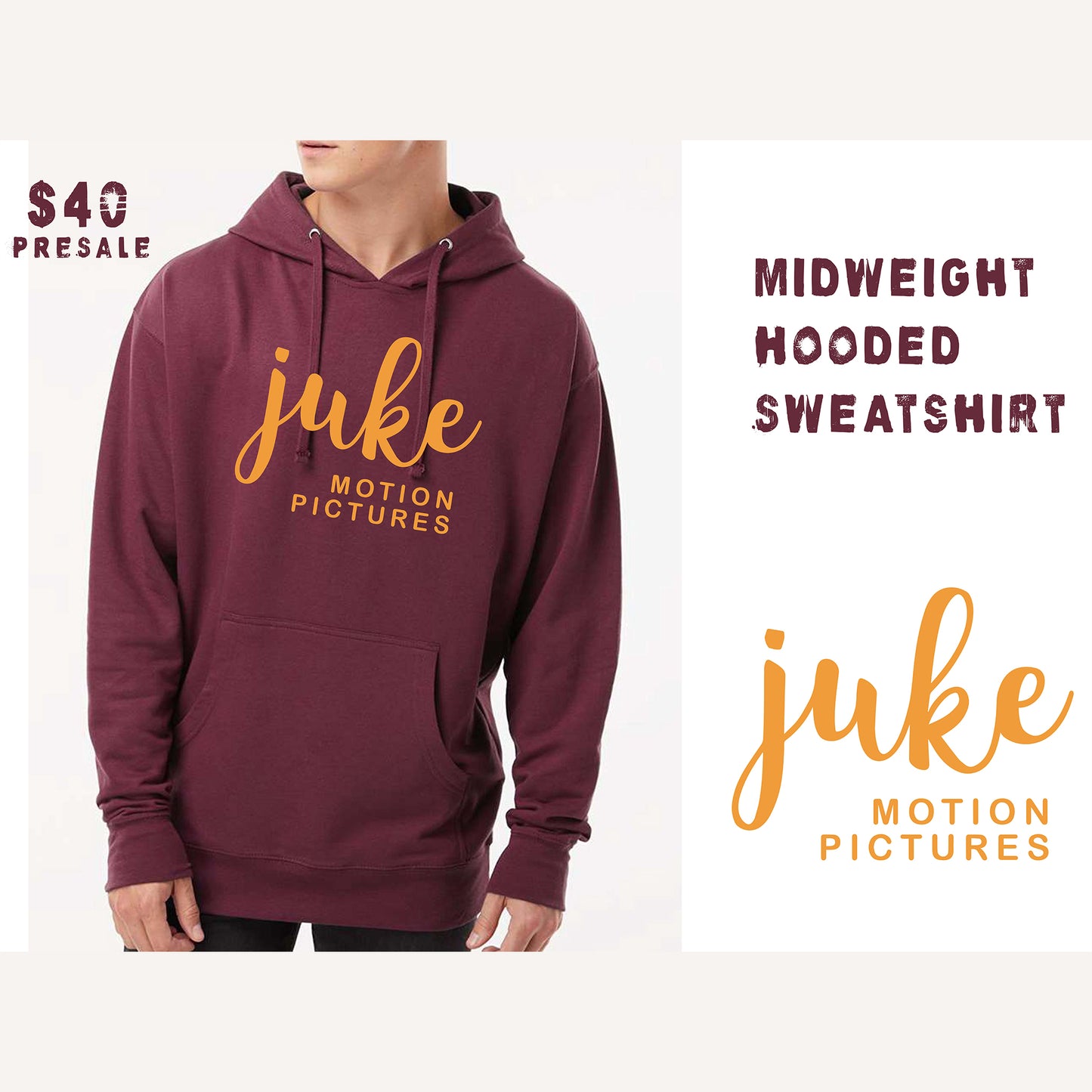 Juke Midweight Hooded Sweatshirt - Maroon - Cotton Fleece